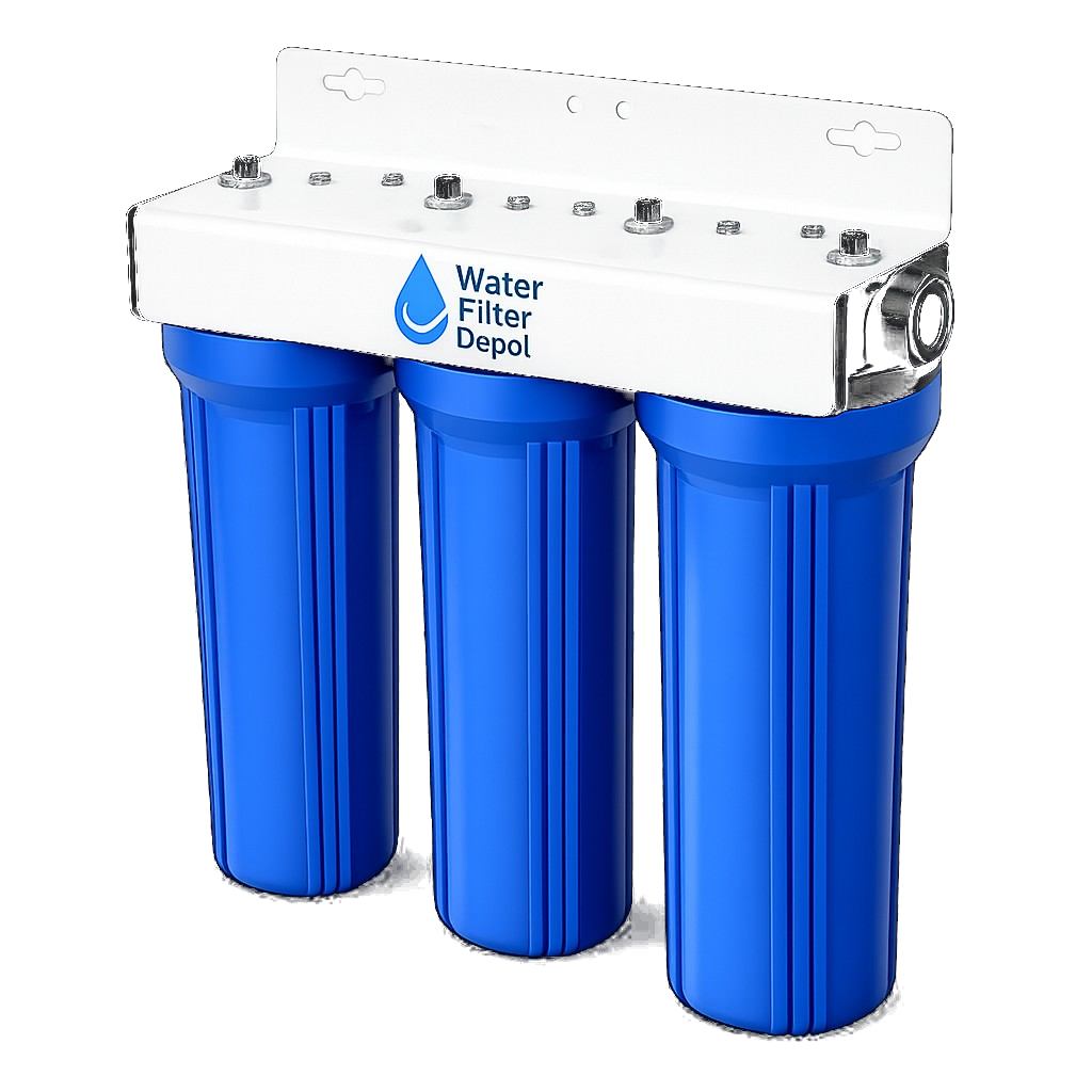 Whole-home water filter — three-stage cartridge system